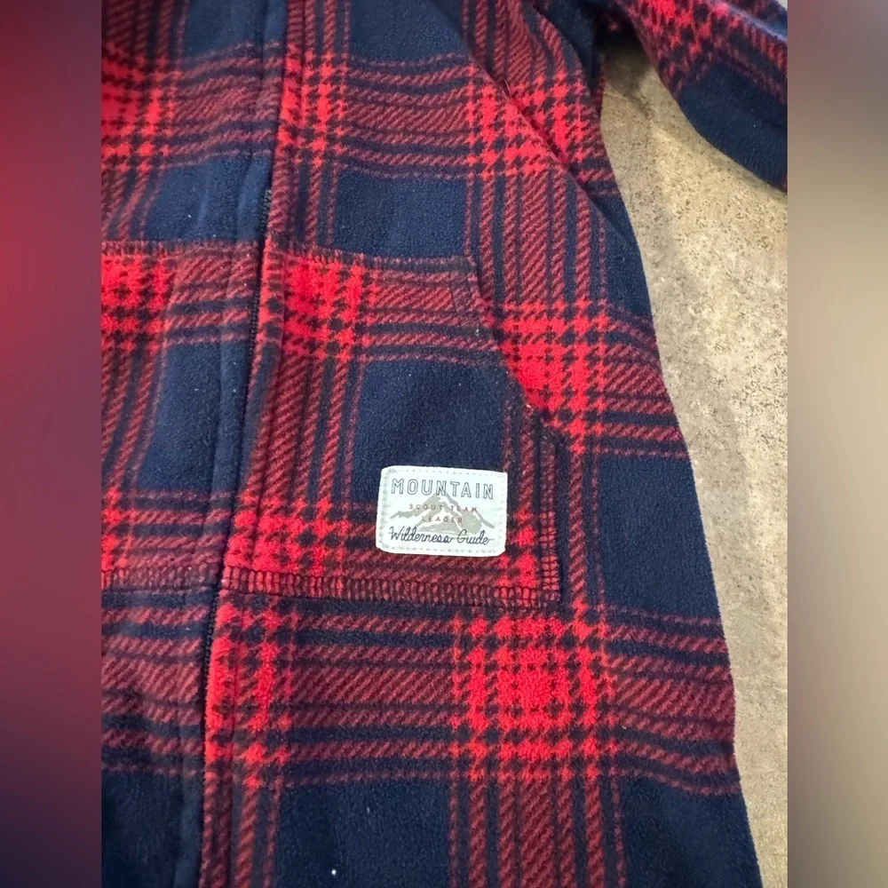 Carter's - Infant Red and Blue Plaid Hooded Pram Suit Romper, Fleece Cozy 12M